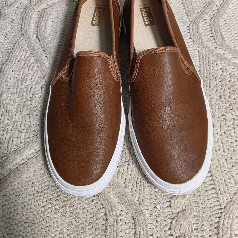 Keds Double Decker Slip On Brown Leather Sneakers Women 10 Excellent WH63968 - Picture 2 of 7